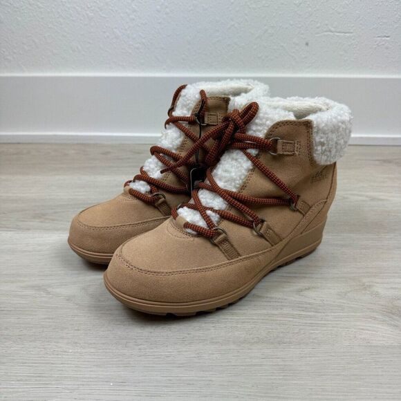 Sorel Evie Cozy Lace Bootie Womens 9.5 Tan Tawny Buff/Wood - Picture 3 of 9